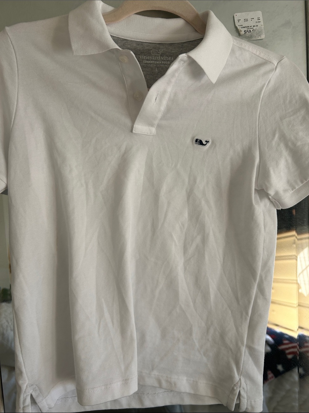 Vineyard Vines White Polo with Navy Whale Embroidery